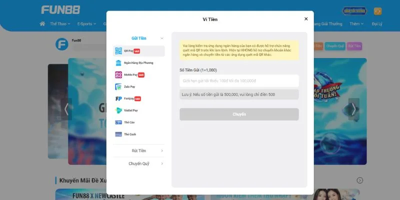 Những hình thức nạp tiền Fun88 phổ biến